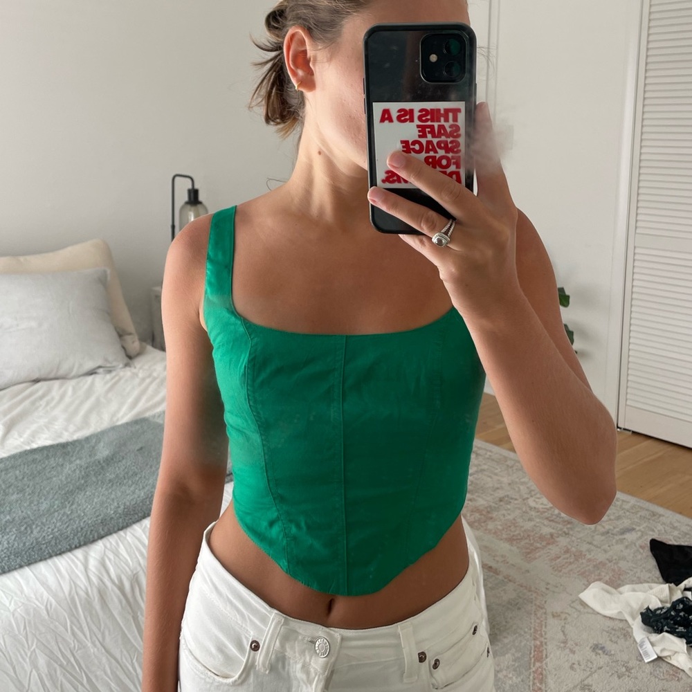 abercrombie green linen corset top